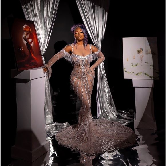 Rhinestone Mesh Mermaid Gown - Picture 1 of 5